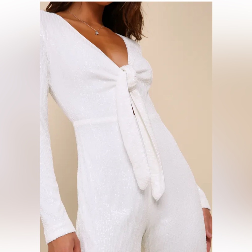Lulu's White Sequin Jumpsuit